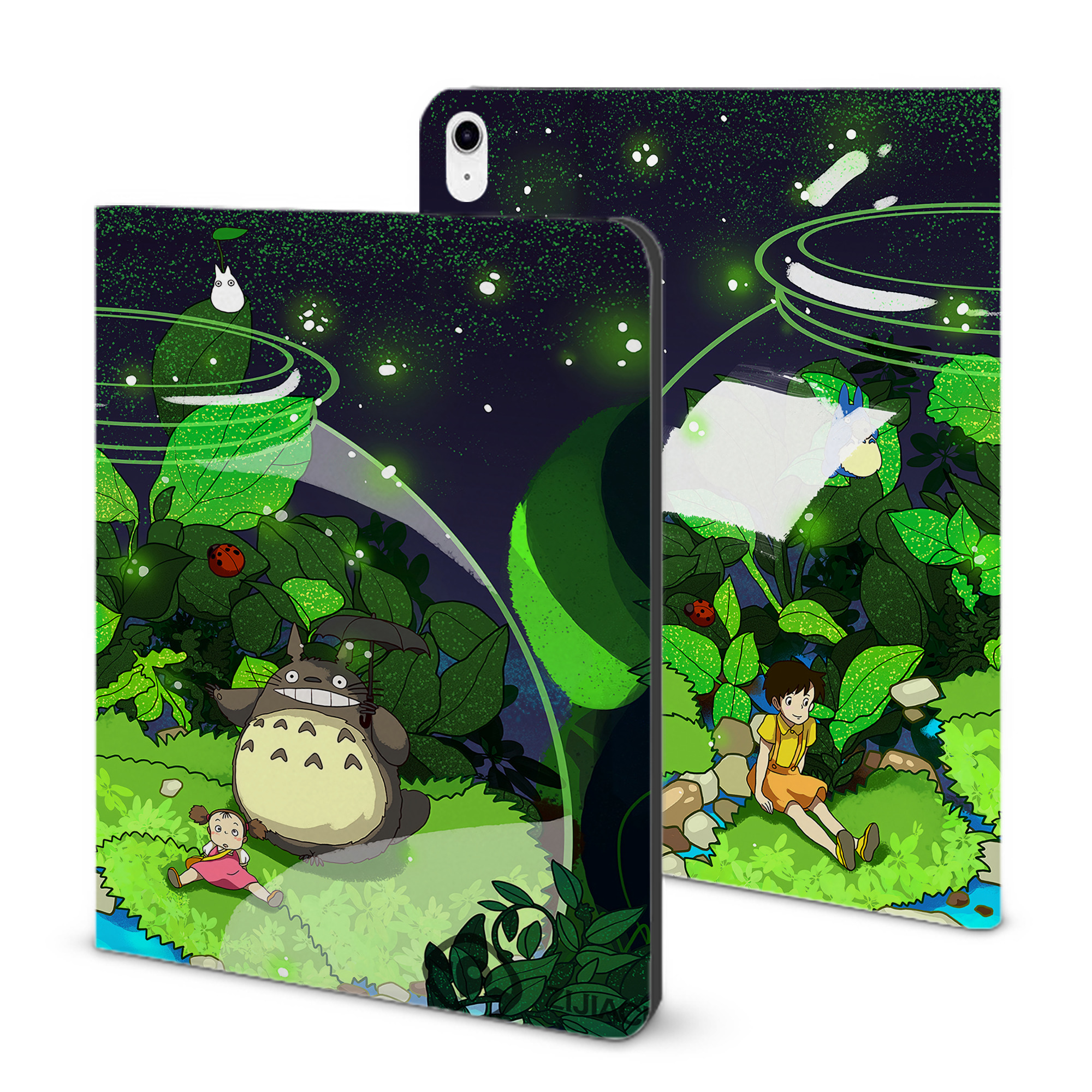 （画像用） となりのトトロ 草壁メイ 草壁サツキ My Neighbor Totoro Satsuki Kusakabe Mei Kusakabe IPad ケース ブック型 PUレザー TPU 耐衝撃 軽量 薄型 ペン収納なし 全面保護 IPad 各モデル対応